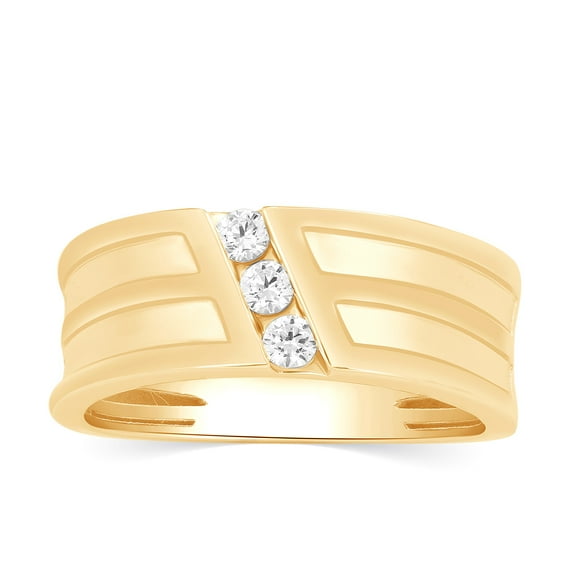 CARATS FOR YOU 1/4 cttw Round Cut White Natural Diamond In 14K Yellow Gold Plated Three Stone Men's Diamond Ring ( 0.25 Carat, I-J Color, I2-I3 Clarity), Ring Size-12