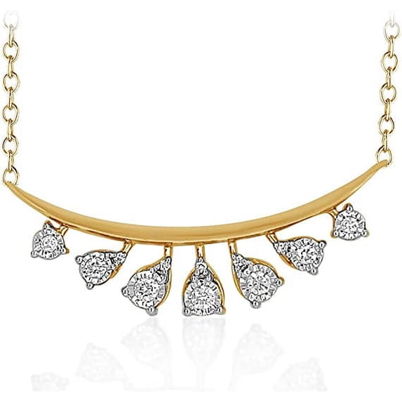 CARATS FOR YOU 1/5 Ct Round Natural Diamond 10K Yellow Gold Bar Pendant 18" Chain (0.21 Carat, I-J Color, I2-I3 Clarity)