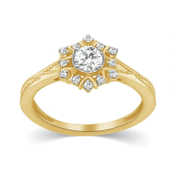 CARATS FOR YOU 1/9cttw White Natural Diamond In 14K Yellow Gold Plated Engagement Ring (0.11 Carat, I2-I3 Clarity, I-J Color ), Ring Szie-8