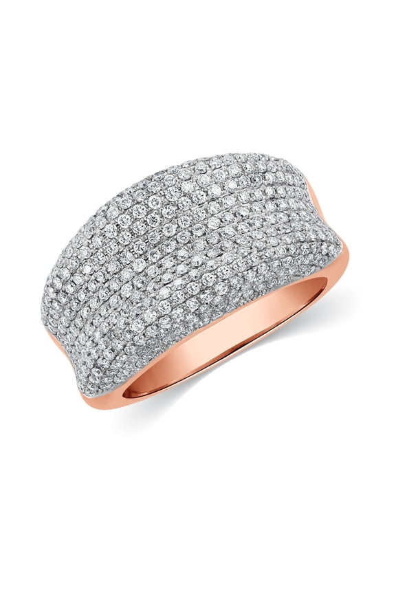 14 KT Rose Gold Pave Concave Diamond Cigar Band Design Wide Ring 1.3 CT, Ring Size-5.5