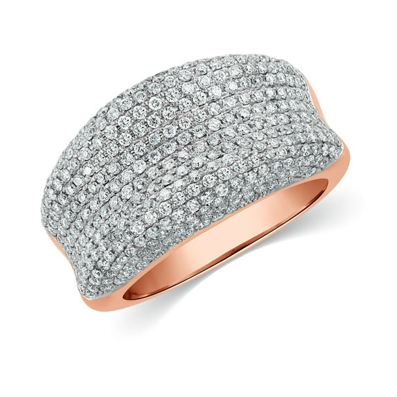 CARATS FOR YOU 14 KT Rose Gold Pave Concave Diamond Cigar Band Design Wide Ring 1.3 CT, Ring Size-7.5