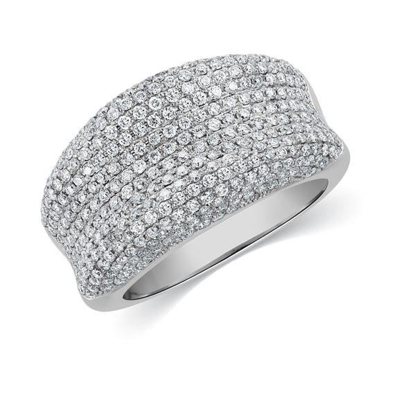 CARATS FOR YOU 14 KT White Gold Pave Concave Diamond Cigar Band Design Wide Ring 1.3 CT, Ring Size-12