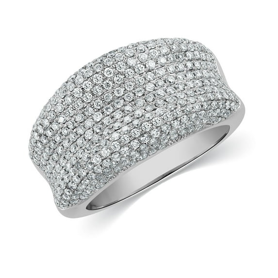 CARATS FOR YOU 14 KT White Gold Pave Concave Diamond Cigar Band Design Wide Ring 1.3 CT, Ring Size-8.5