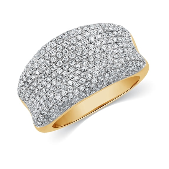 CARATS FOR YOU 14 KT Yellow Gold Pave Concave Diamond Cigar Band Design Wide Ring 1.3 CT, Ring Size-10.5