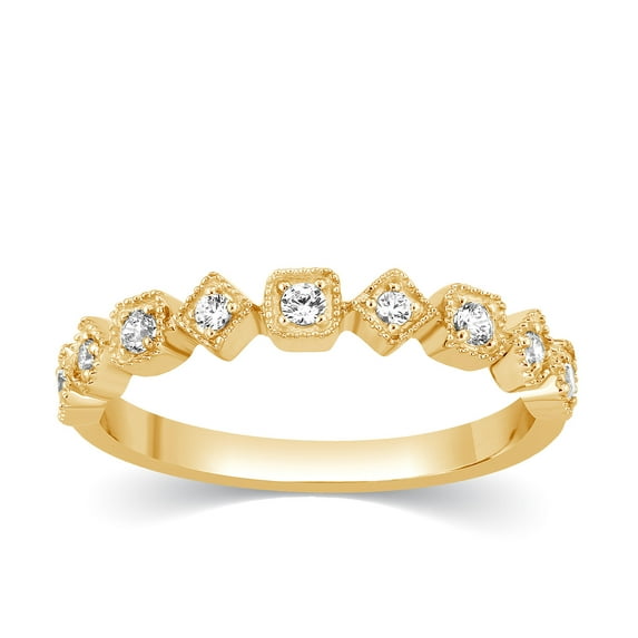 CARATS FOR YOU 14k Yellow Gold 0.18 Ct Round Pave Diamond Milgrain Stackable Band Wedding Ring ( I-J Color, I2-I3 Clarity), Ring Size-9