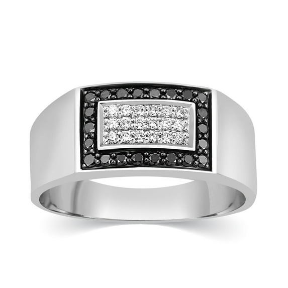 CARATS FOR YOU Black And White Natural Diamond Round Cut In 14K White Gold Wedding Band Men's Ring Jewelry For Men's (0.52 Carat, Clarity - I2-I3, Color - Black & I-J), Ring Size-9.5