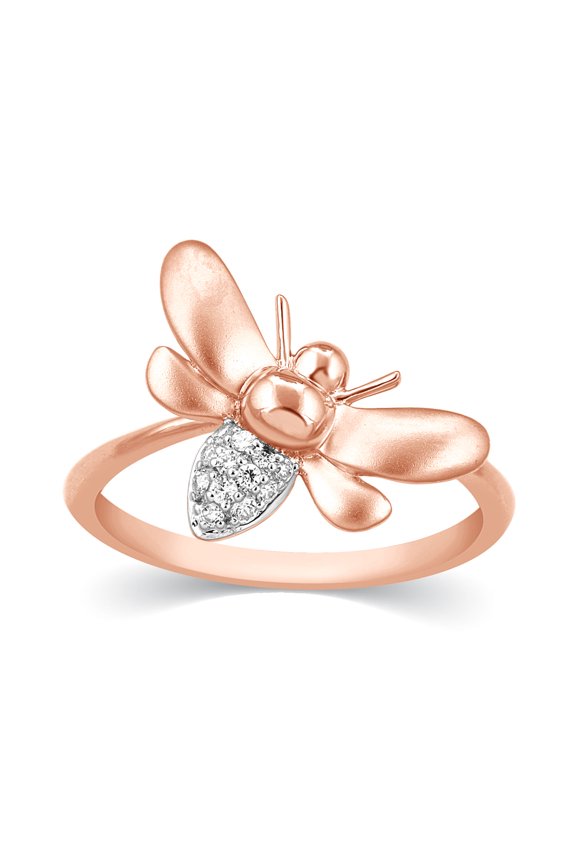 Bumble Bee Round Cut Diamond Petite Fashion Ring in 10K Rose Gold (0.11 Carat, I-J Color, I2-I3 Clarity), Ring Size-9
