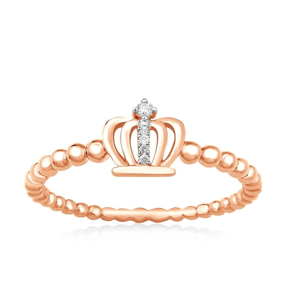 CARATS FOR YOU Crown Shape Round Cut Diamond Petite Fashion Ring in 10K Rose Gold (0.03 Carat, I-J Color, I2-I3 Clarity), Ring Size-4.5