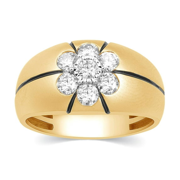 CARATS FOR YOU Floral Cluster and Scalloped Shank Mens Weddings Rings 1.05 Carat White Natural Diamond 14K Yellow Gold ( I-J Color, I2-I3 Clarity), Ring Size-6