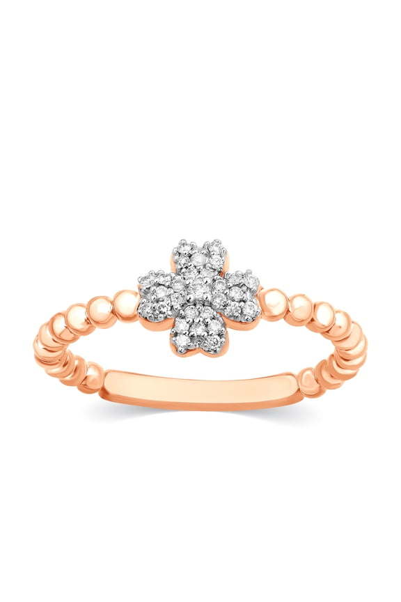 Heart Shape Petite Flower Ring White Natural Diamond In 10K Rose Gold (0.13 Carat, I2-I3 Clarity, I-J Color), Ring Size-11