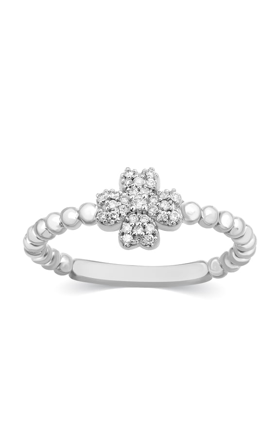 Heart Shape Petite Flower Ring White Natural Diamond In 10K White Gold (0.13 Carat, I2-I3 Clarity, I-J Color), Ring Size-4.5