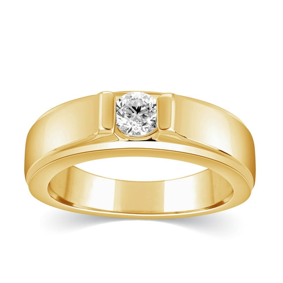 CARATS FOR YOU Mens 10K Yellow Gold Diamond Channel Set Solitaire Wedding Band Ring (0.45 Carat, I-J Color, I2-I3 Clarity), Ring Size-6