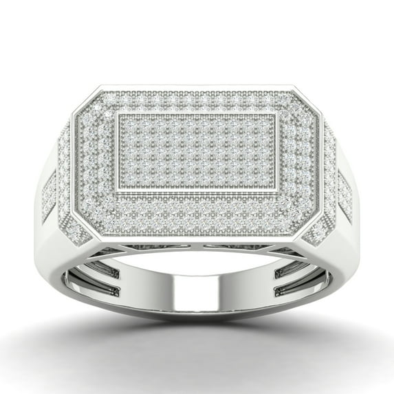 CARATS FOR YOU Mens Pinky Ring 0.63 Carat White Natural Diamond 14KWhite Gold (I-J Color, I2-I3 Clarity), Ring Size-11.5
