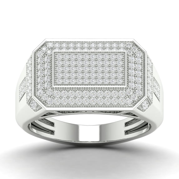 CARATS FOR YOU Mens Pinky Ring 0.63 Carat White Natural Diamond 14KWhite Gold (I-J Color, I2-I3 Clarity), Ring Size-9.5