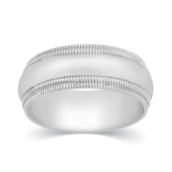 CARATS FOR YOU Milgrain Comfort Fit 8mm Band is Available in 10K White Gold For Her & Him, 8mm Band Size-10.5