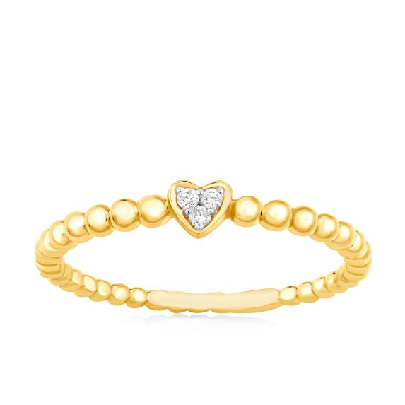 CARATS FOR YOU Petite Pave Heart Shape Ring White Natural Diamond In 10K Yellow Gold (0.03 Carat, I2-I3 Clarity, I-J Color), Ring Size-6.5