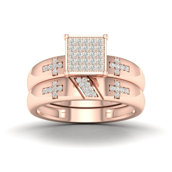 CARATS FOR YOU Rectangle Style Bridal Diamond Engagement Set In 14K Rose Gold Plated (0.25 Carat, I-J Color, I2-I3 Clarity), Ring Size-11