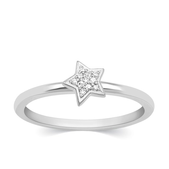 CARATS FOR YOU Round Cut White Natural Diamond In 14K White Gold Plated Star Shape Diamond Ring For Women (0.05 Carat, I-J Color, I2-I3 Clarity), Ring Size-6.5