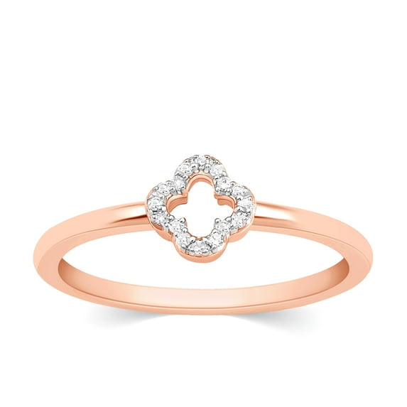 CARATS FOR YOU Round Cut White Natural Diamond In 14K Rose Gold Plated Open Clovrr Diamond Ring For Women (0.06 Carat, I-J Color, I2-I3 Clarity), Ring Size-6