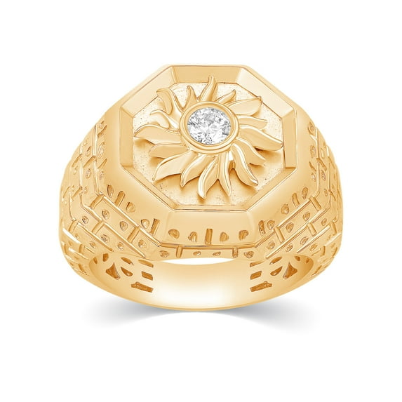 CARATS FOR YOU Unique Men's White Ntural Diamond Pinky Ring 14K Yellow Gold Plated Statement Jewelry (0.20 Carat, I-J Color, I2-I3 Clarity), Ring Size-6.5