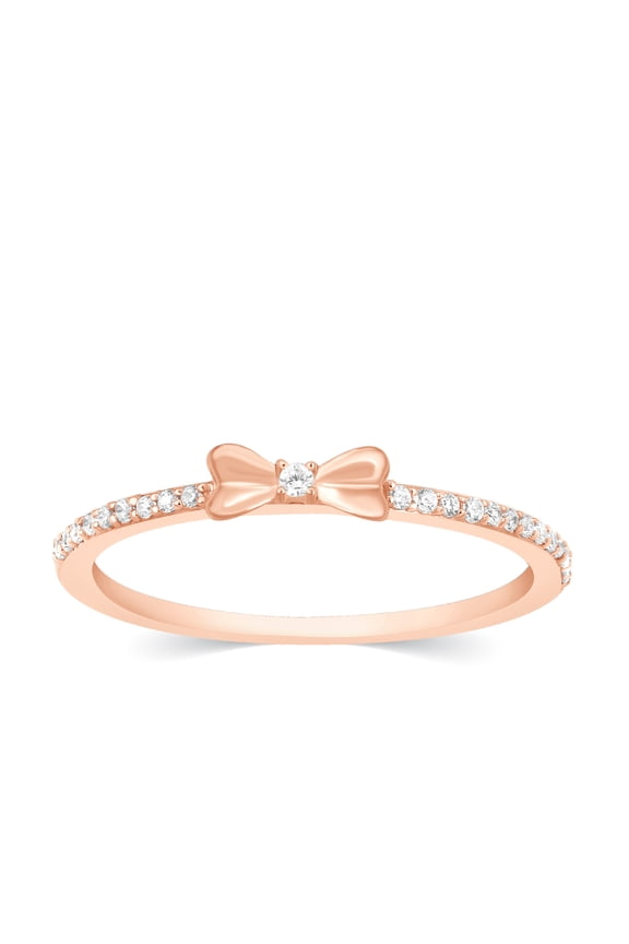 1/3 Cttw White Natural Diamond In 4K Rose Gold Plated Bow Style Ring Party Jewelry For Women (0.33 Carat, I-J Color, I2-I3 Clarity), Ring Size-7.5