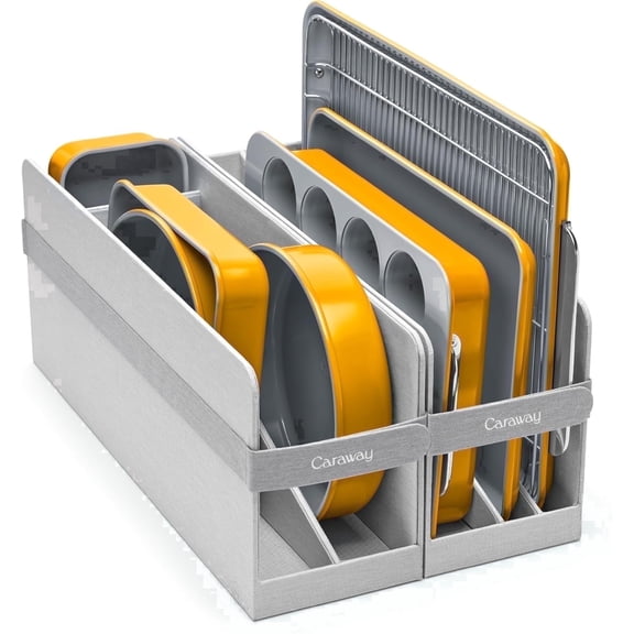 Caraway Nonstick Ceramic Bakeware Set (11 Pieces) - Baking Sheets, Assorted Baking Pans, Cooling Rack, & Storage - Aluminized Steel Body - Marigold