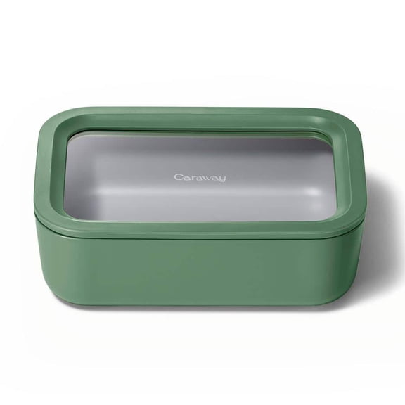 Caraway Glass Food Storage - 6.6 Cup Glass Container - Ceramic Coated Food Container - Non Stick Lunch Box Container with Lids - Dishwasher, Oven, & Microwave Safe - Sage