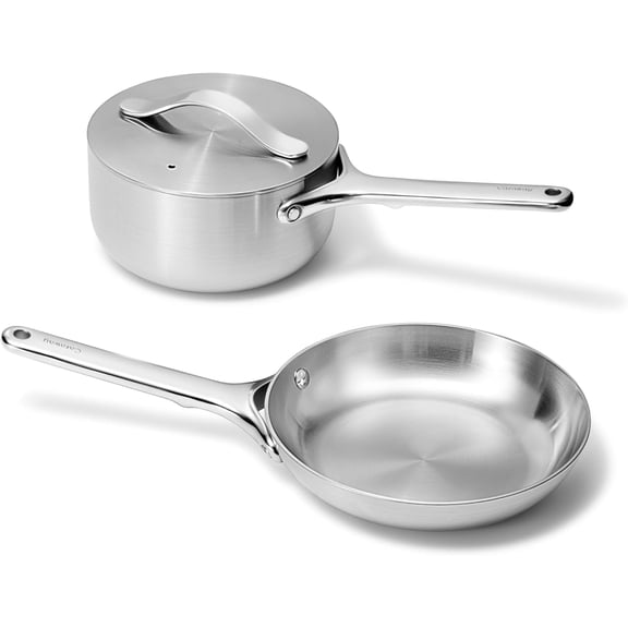 Caraway Stainless Steel Mini Duo - 5-Ply Stainless Steel Fry Pan (8 In) & Sauce Pan (1.75 Qt) - Oven Safe & Stovetop Agnostic