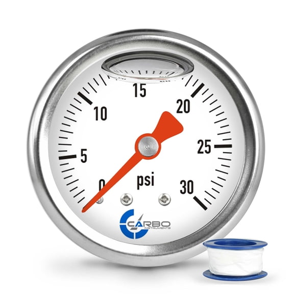CARBO Instruments 1-1/2" Fuel Pressure Gauge, Stainless Steel Case 304, Chrome Plated BRASS Connection, Glycerin Filled, 0-15 Psi, Accuracy 3-2-3%, Lower Mount 1/8" NPT