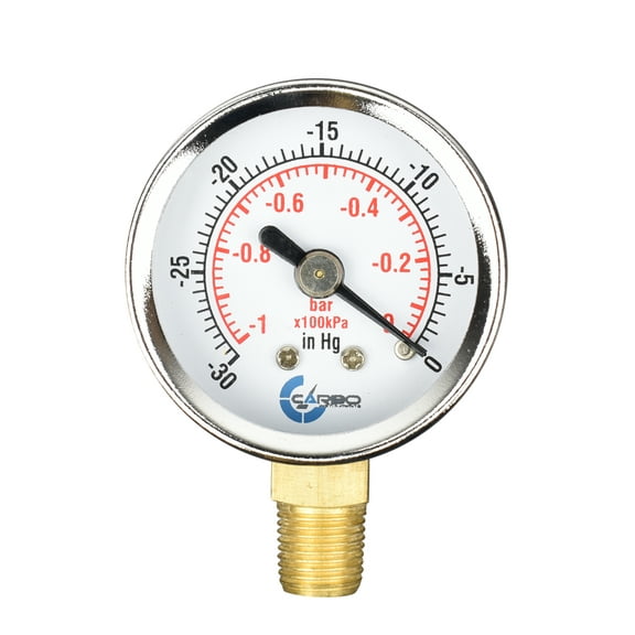 CARBO Instruments 1- 1/2" Pressure Gauge, Chrome Plated Steel Case, Dry, Vacuum -30 Hg/0, Lower Mount 1/8" NPT