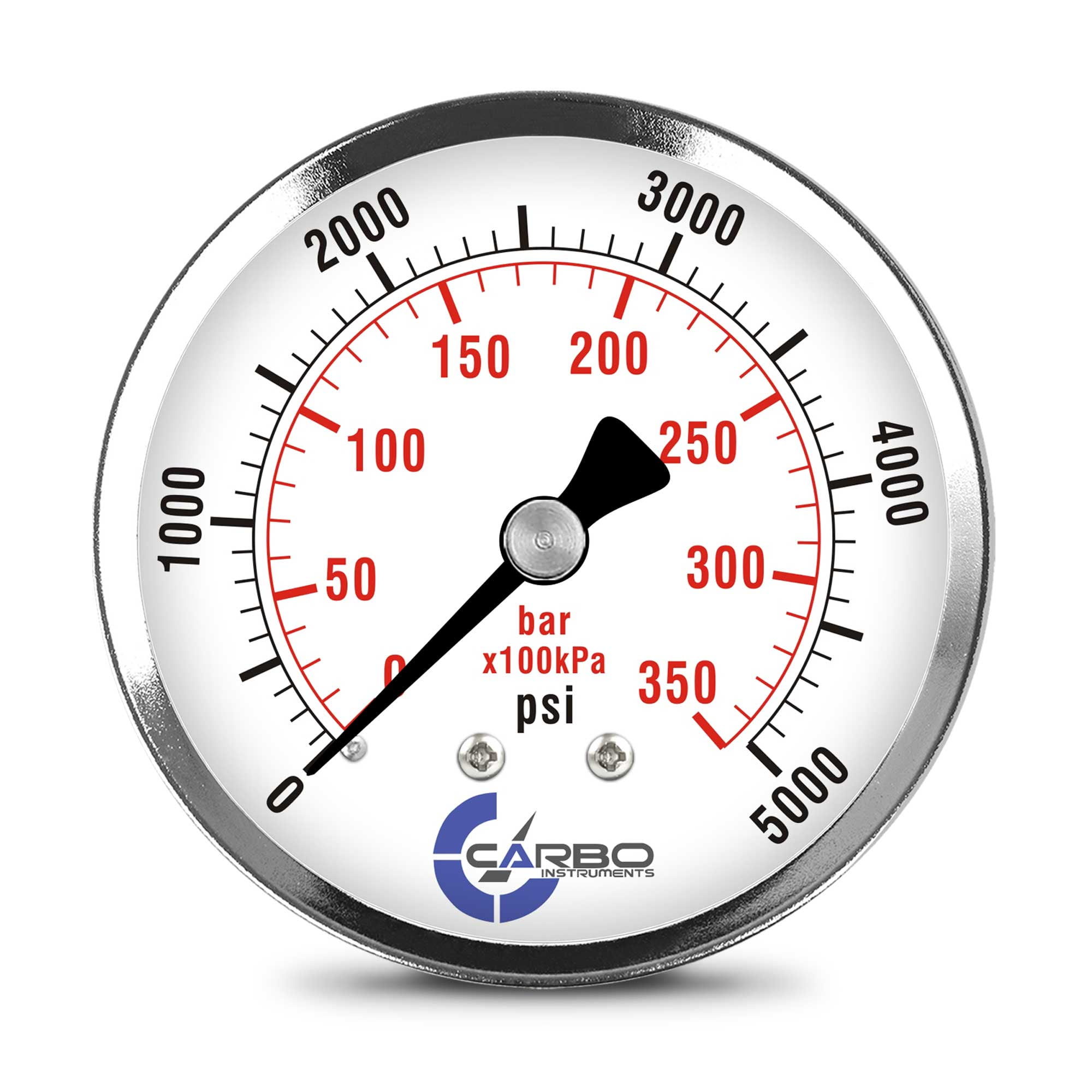 CARBO Instruments 2-1/2 Inch Pressure Gauge, Chrome Steel Case, Dual Scale (0-15 Psi/kPa), 1/4" NPT Lower Mount - View #5
