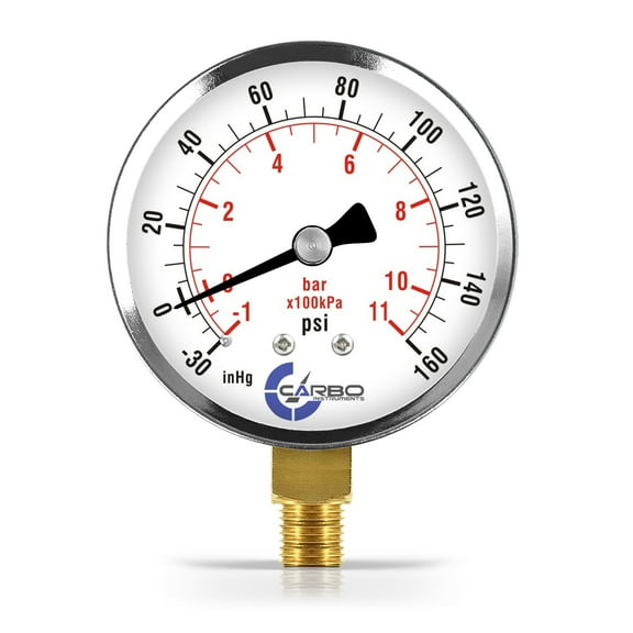CARBO Instruments 2-1/2" Pressure Gauge, Chrome Plated Steel Case, Dry, Compound Vacuum -30 Hg - 0-160 psi Lower Mount 1/4" NPT