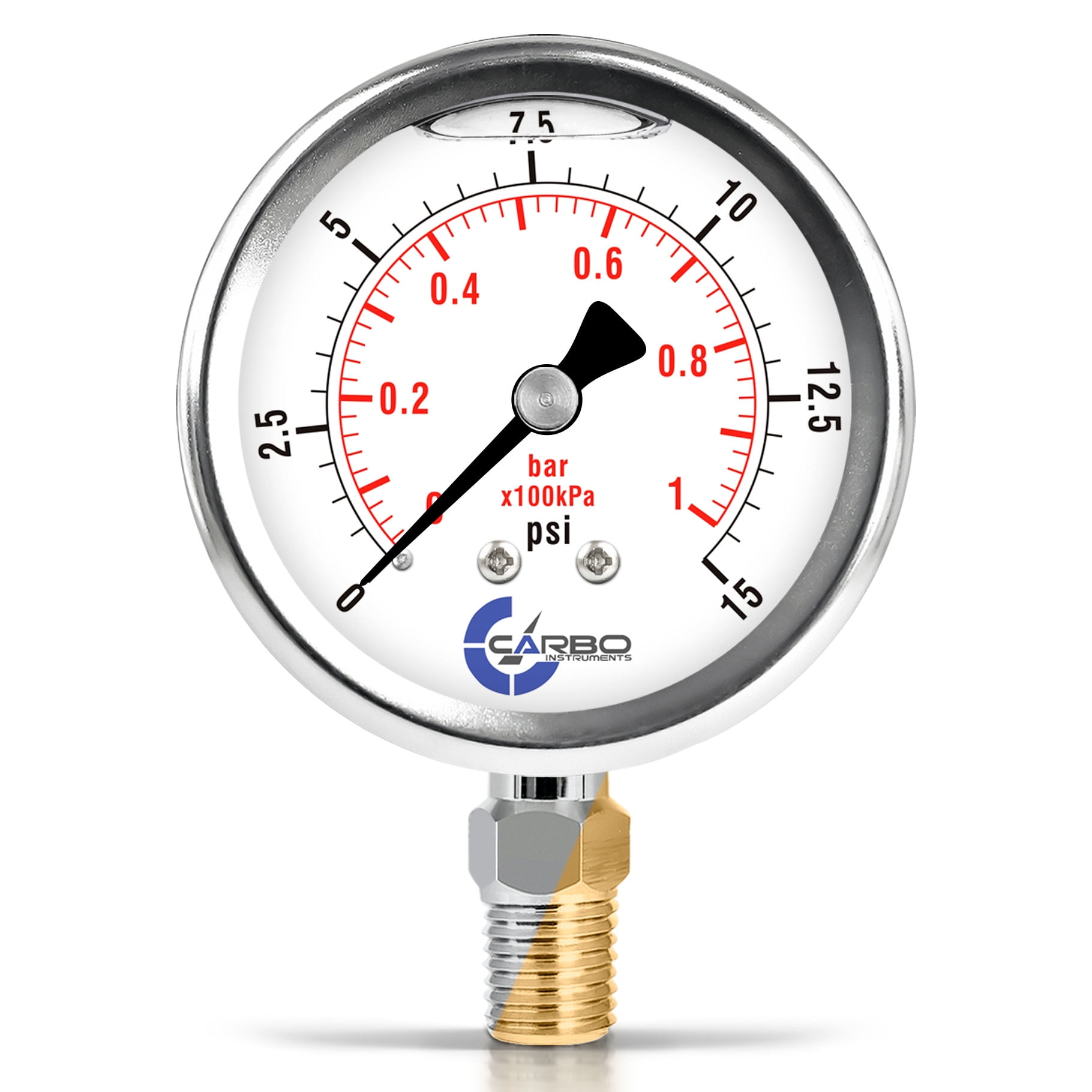CARBO Instruments 2-1/2" Pressure Gauge - Stainless Steel Case, Liquid Filled, Compound Vacuum -30 Hg To 30 Psi | 1/4" NPT Back Mount