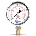 thumbnail image 1 of CARBO Instruments 2 1-2" Pressure Gauge, Stainless Steel Case, Chrome Plated Brass Connection, Lqiuid Filled, 0-200 psi/kPa, Lower Mount 1/4" NPT, 1 of 6