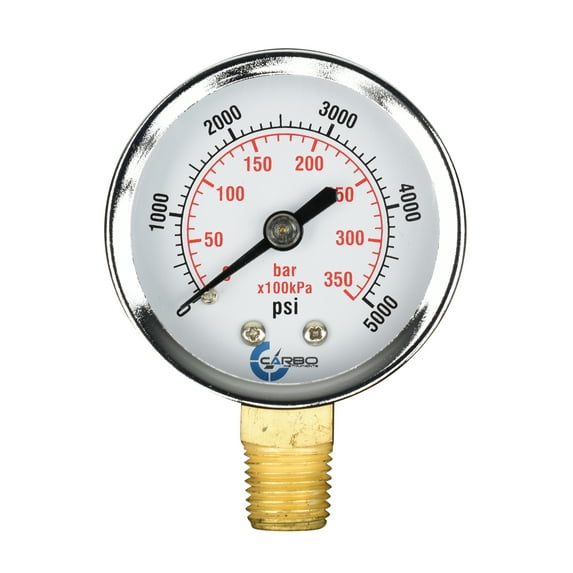 CARBO Instruments 2" Pressure Gauge, Chrome Plated Steel Case, Dry, 0-5000 psi/kPa, Lower Mount 1/4" NPT