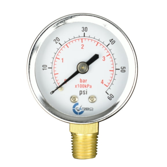 CARBO Instruments 2" Pressure Gauge, Chrome Plated Steel Case, Dry, 0-60 psi/kPa, Lower Mount 1/4" NPT