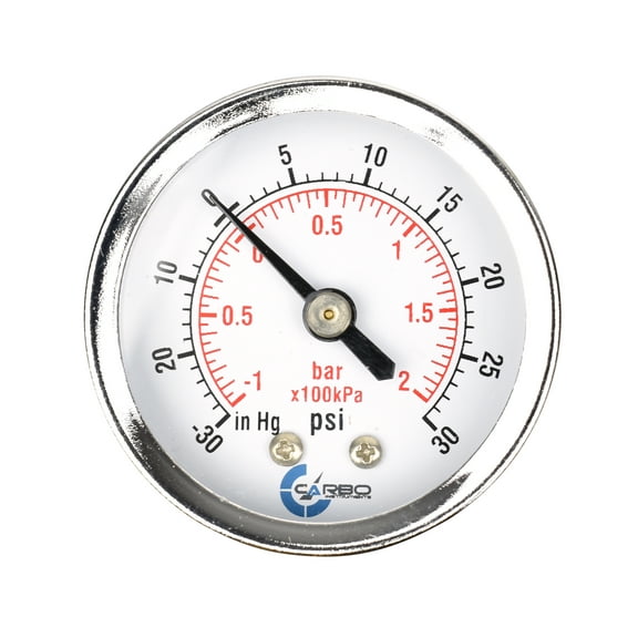CARBO Instruments 2" Pressure Gauge, Chrome Plated Steel Case, Dry, Compound Vacuum -30 Hg - 0 - 30 psi Back Mount 1/4" NPT