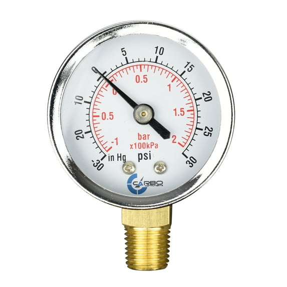 CARBO Instruments 2" Pressure Gauge, Chrome Plated Steel Case, Dry, Compound Vacuum -30 Hg - 0 - 30 psi Lower Mount 1/4" NPT