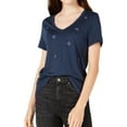 thumbnail image 1 of Carbon Copy Womens Embroidered Stars Embellished T-Shirt, Blue, X-Small, 1 of 2