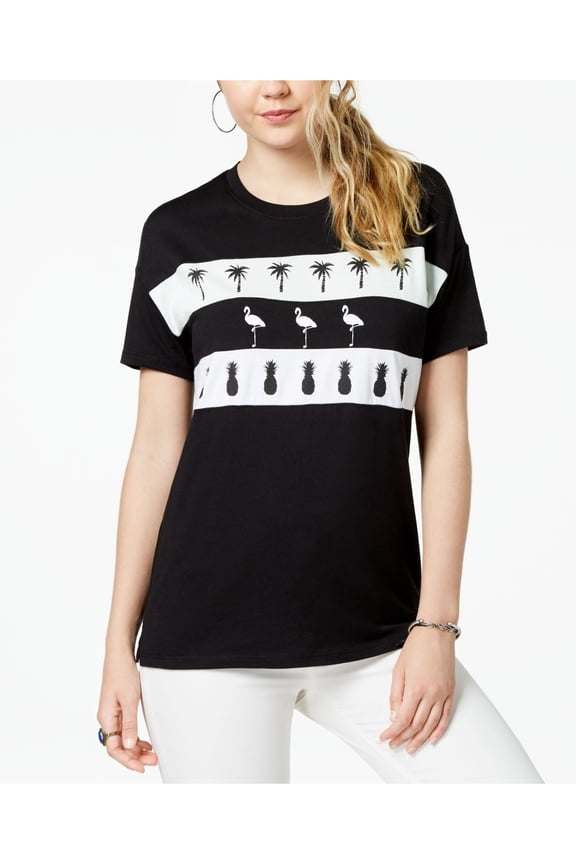 Womens Black Graphic Crew Neck Short Sleeve Top M