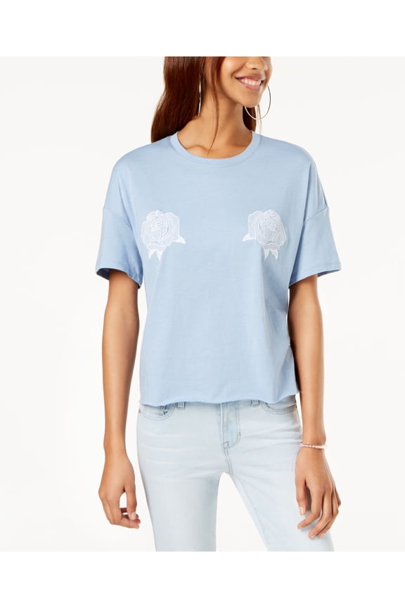 Womens Blue Embroidered Short Sleeve Crew Neck T-Shirt M