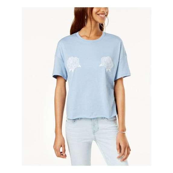 CARBON COPY Womens Light Blue Printed Short Sleeve Crew Neck T-Shirt S