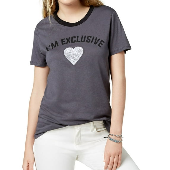 Carbon Copy Womens I'm Exclusive Embellished T-Shirt, Grey, Small
