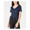 thumbnail image 1 of CARBON COPY Womens New 1285 Navy Stars Embroidered Short Sleeve Top L B+B, 1 of 3