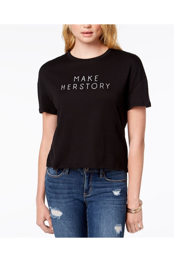 Womens New 1352 Black Make Herstory Graphic Print Top L B+B