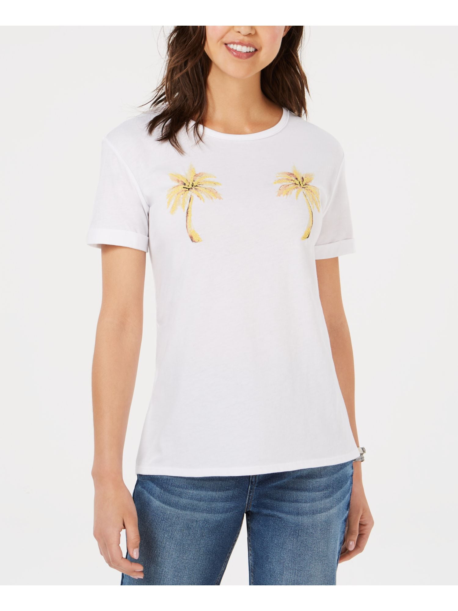 Carbon Copy Womens Palm Tree Graphic T-Shirt, White, Large