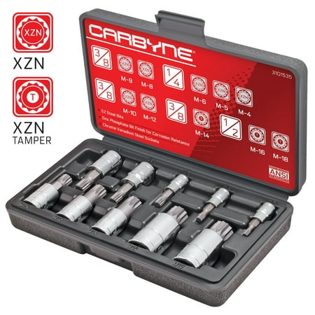 CARBYNE 10 Piece XZN Triple Square Spline Bit Socket Set, S2 Steel Bits , Metric 4mm - 18mm