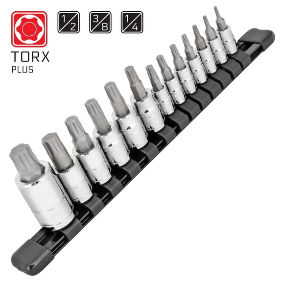 Carbyne 13-Piece Torx Plus Bit Socket Set, 6 Lobe, Tp-8 to Tp-60, S2 Steel Bits, CrV Sockets, 1/4 in. 3/8 in. 1/2 in. Drive, Zinc Phosphate