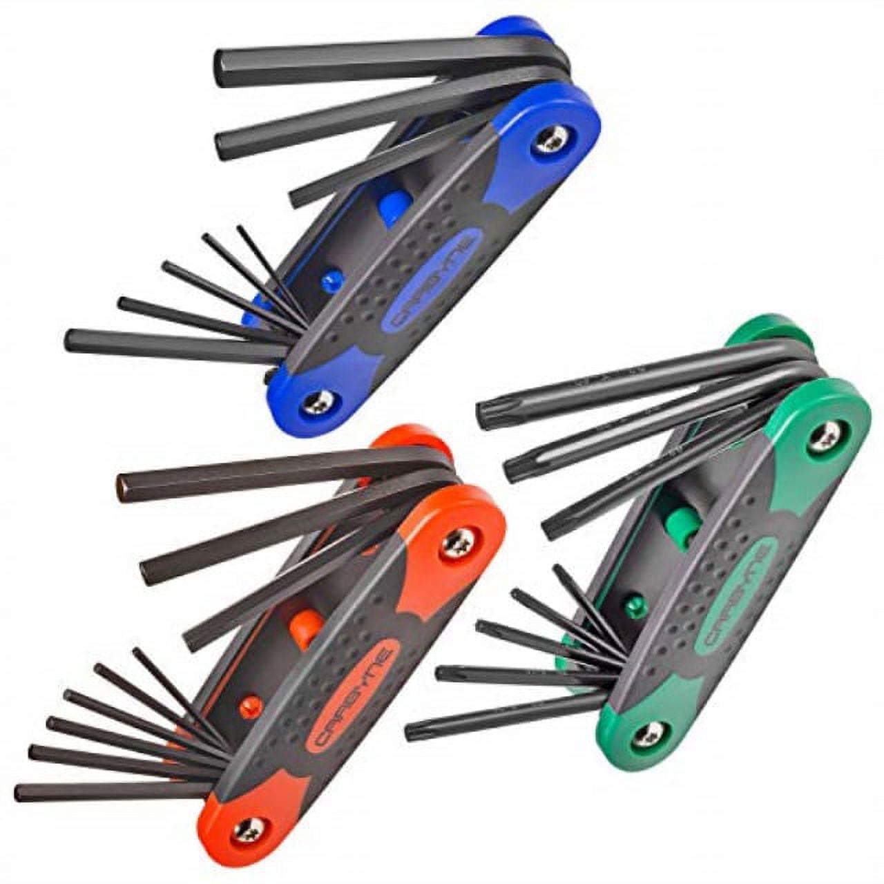 Carbyne 25-Piece Folding Hex (Allen) Key and Star (Torx) Wrench Set, SAE/Metric/Torx, S2 Steel, Manganese Phosphate, Lifetime Warranty