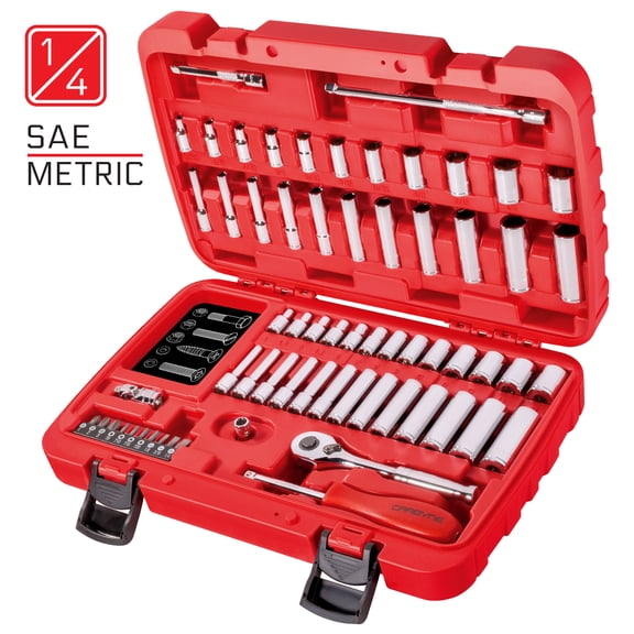 CARBYNE 65 Piece 1/4 inch Drive Socket Set , SAE & Metric, Chrome Vanadium Steel, 6 Point